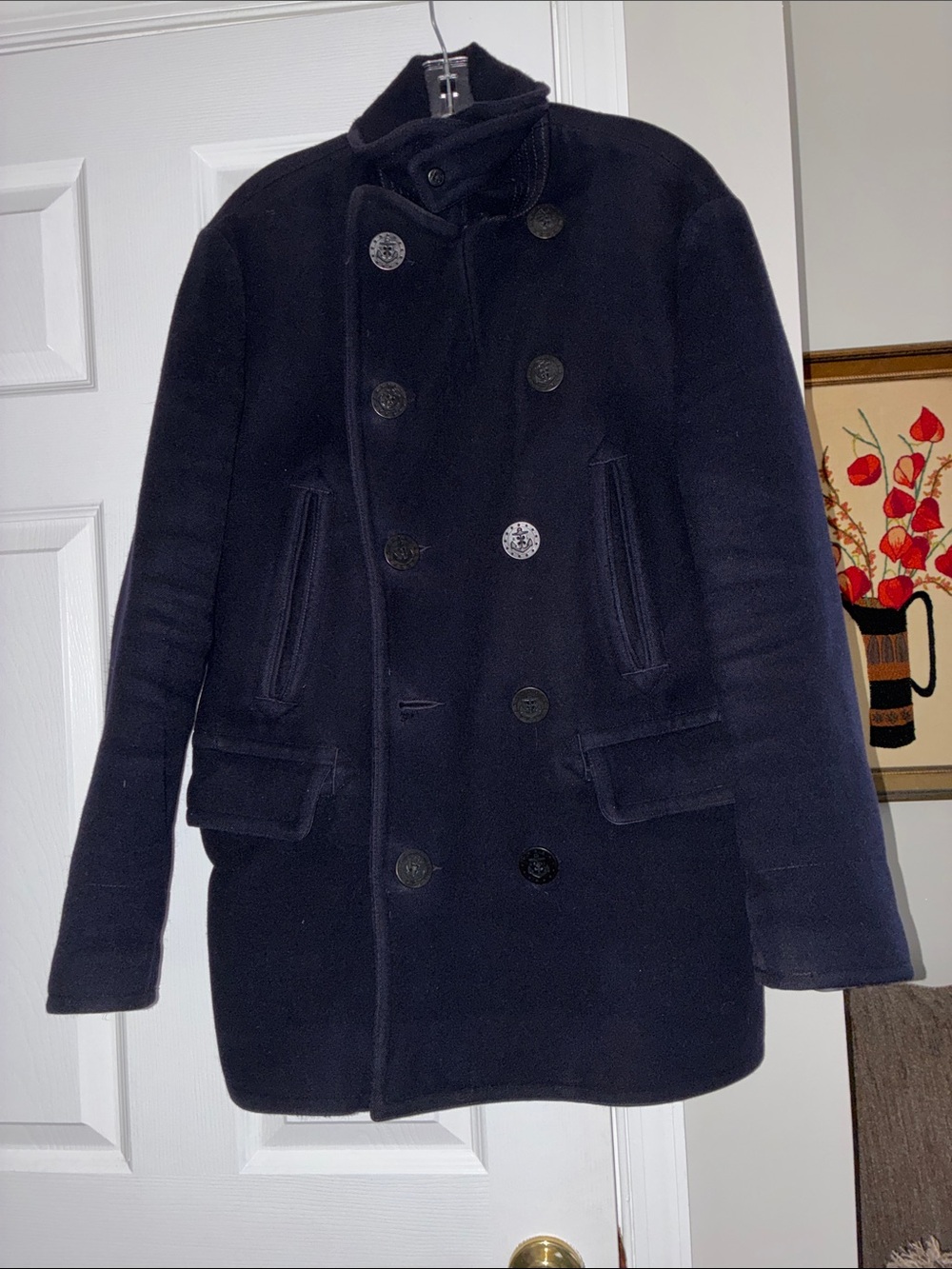 Men’s Navy Blue Vintage Ralph Lauren Wool Navy Pea Coat Size M